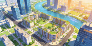 ilustrasi struktur kota modern, vector urban, tata ruang, zonasi kota